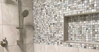 tiled shower wall niche in gray