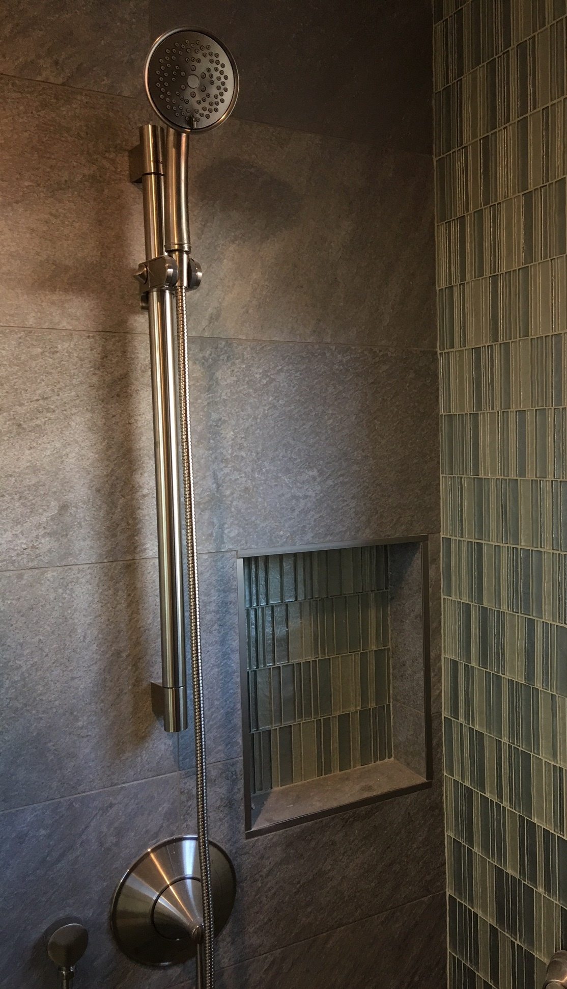 shower wall niche at hip height