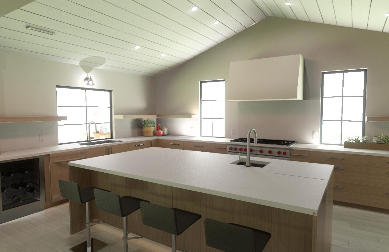 3d rendering kitchen with island seating