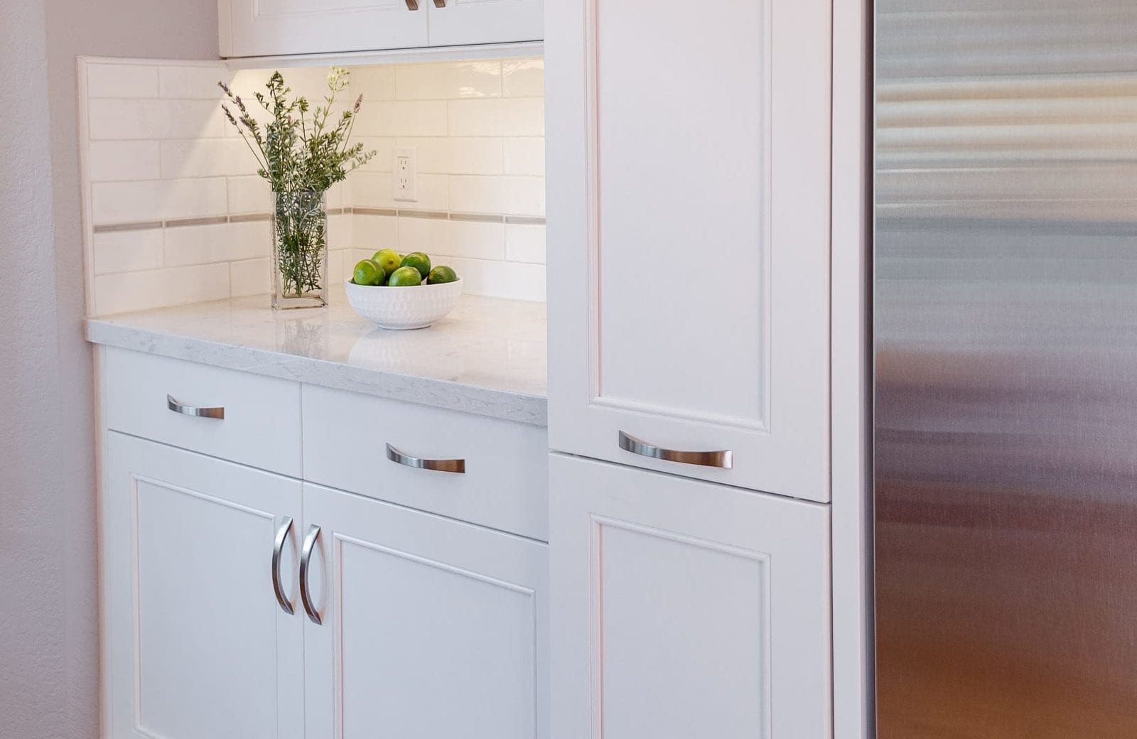 white cabinetry pantry space in kitchen remodel