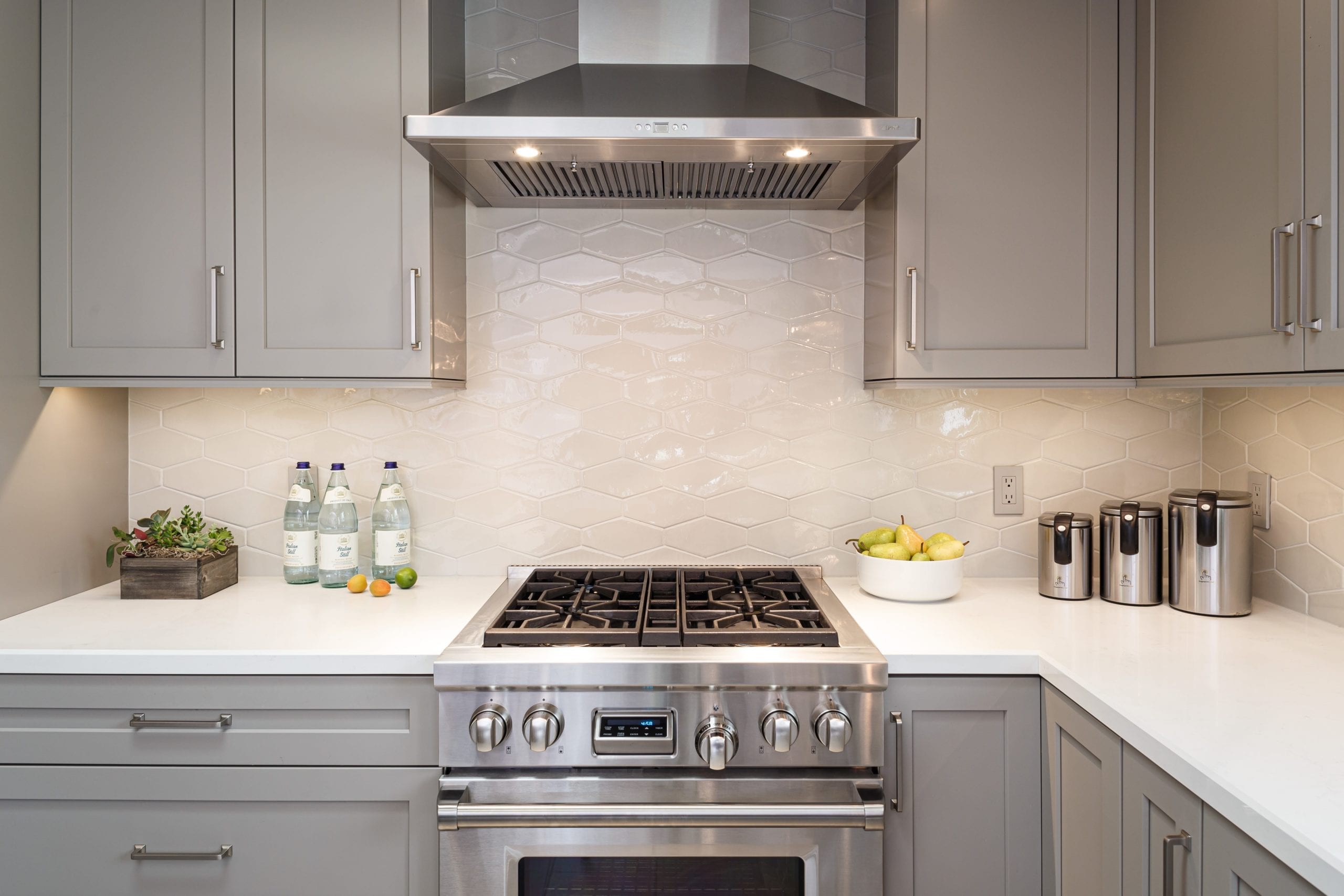 175k kitchen remodel budget gray cabinets manufactured tile backspash white quartz counter