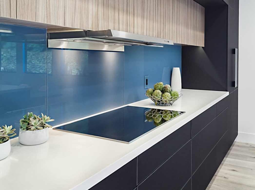 Blue Soda Glass Backsplash in after kitchen remodel picture