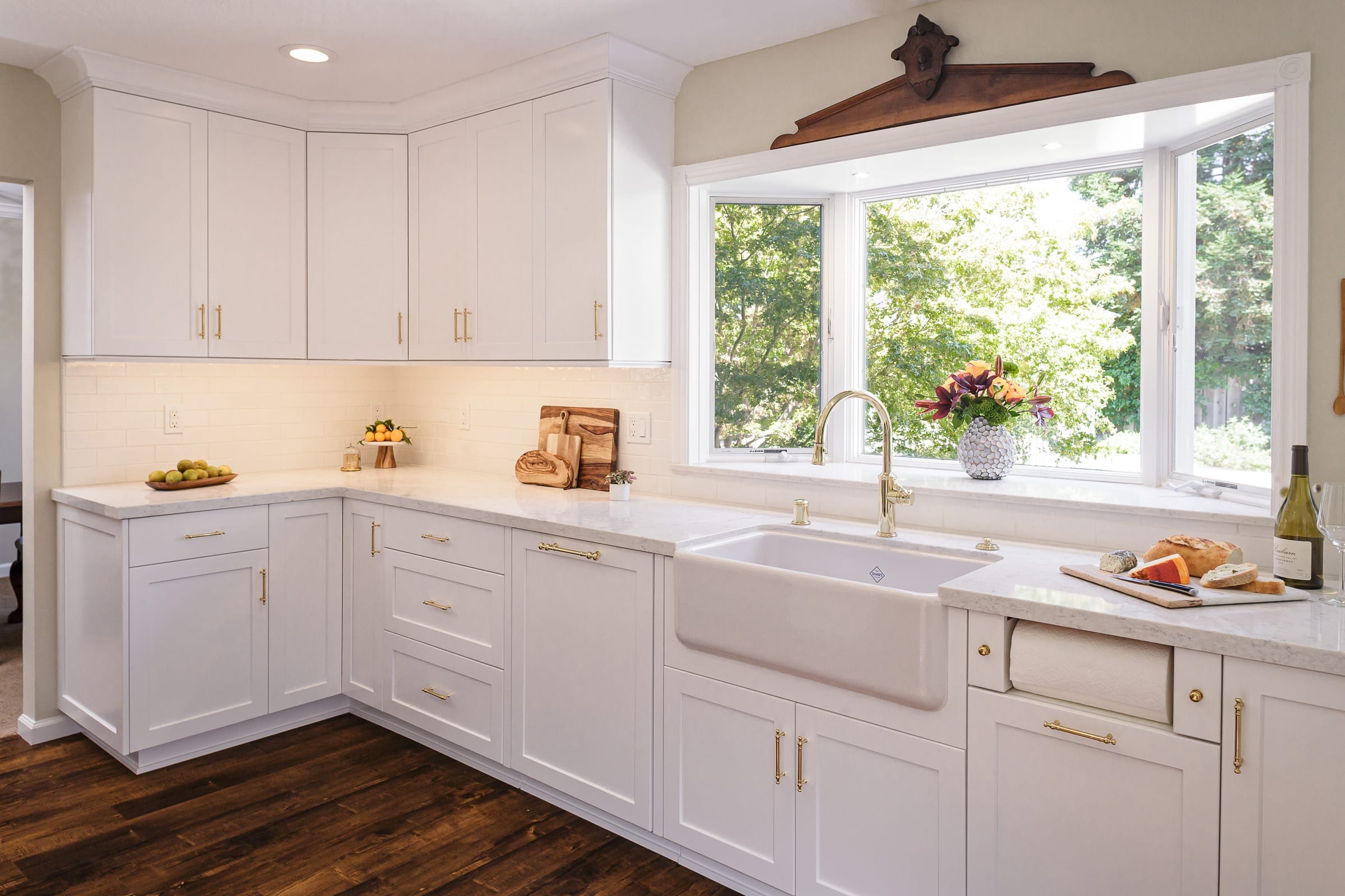white kitchen with built in paper towel holder in walnut creek, ca