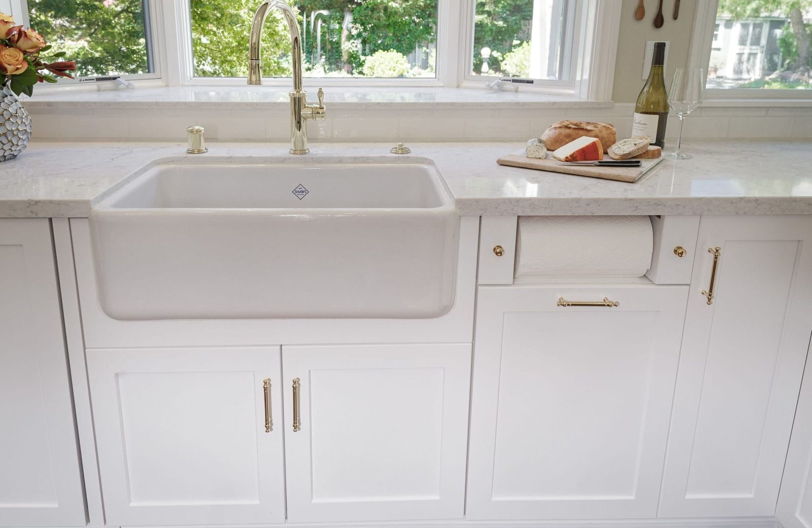 white farm sink and white cabinets in walnut creek, ca kitchen remodel