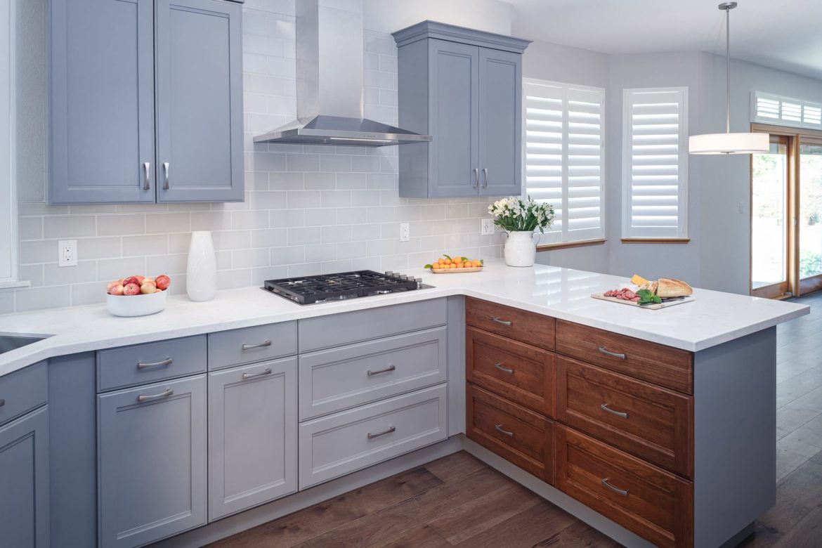 pleasant hill kitchen with wood and painted cabinets, subway tile