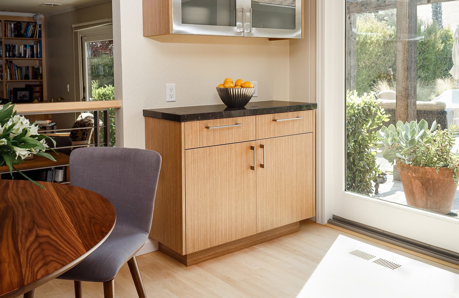 Kitchen remodel with natural wood floors matte finish