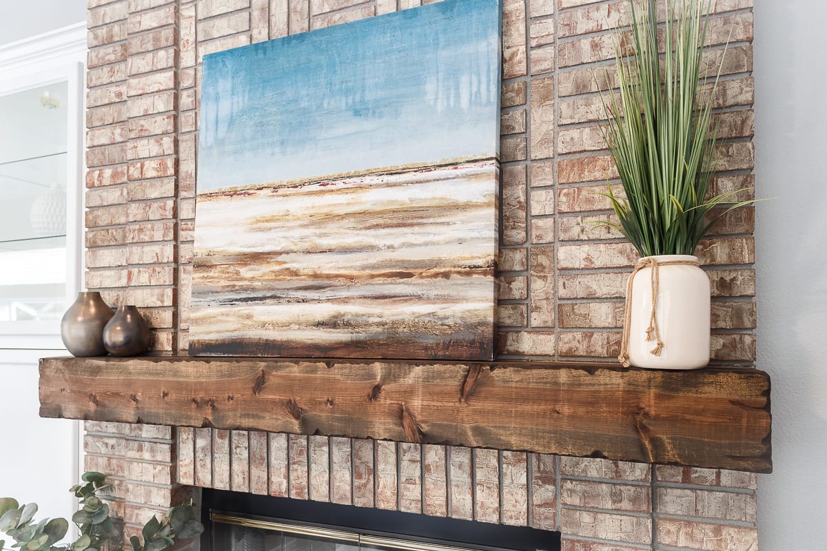 Rustic wood fireplace mantle
