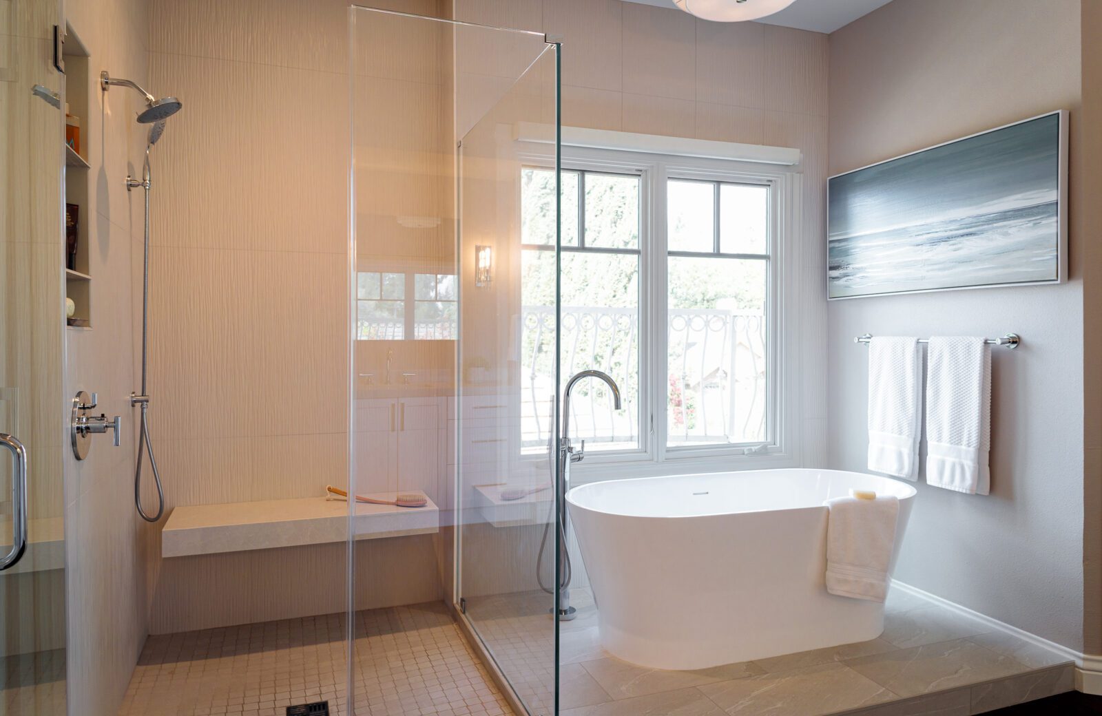 after image of bathroom remodel tub and glass-walled shower