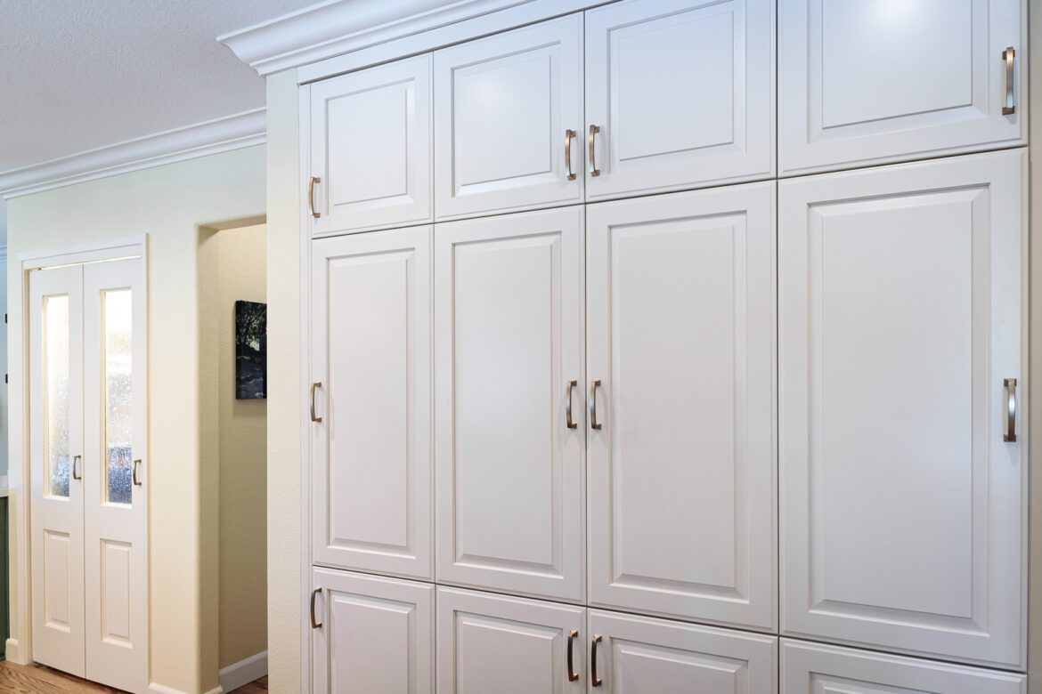 white painted cabinets, pantries