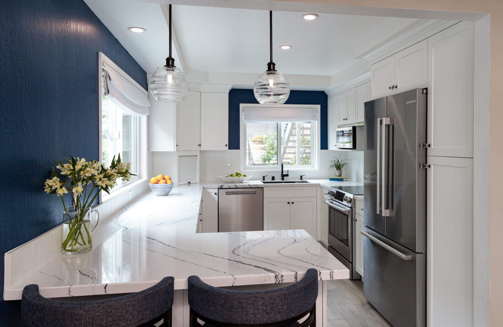 Beautiful White and Blue Walnut Creek Kitchen Remodel