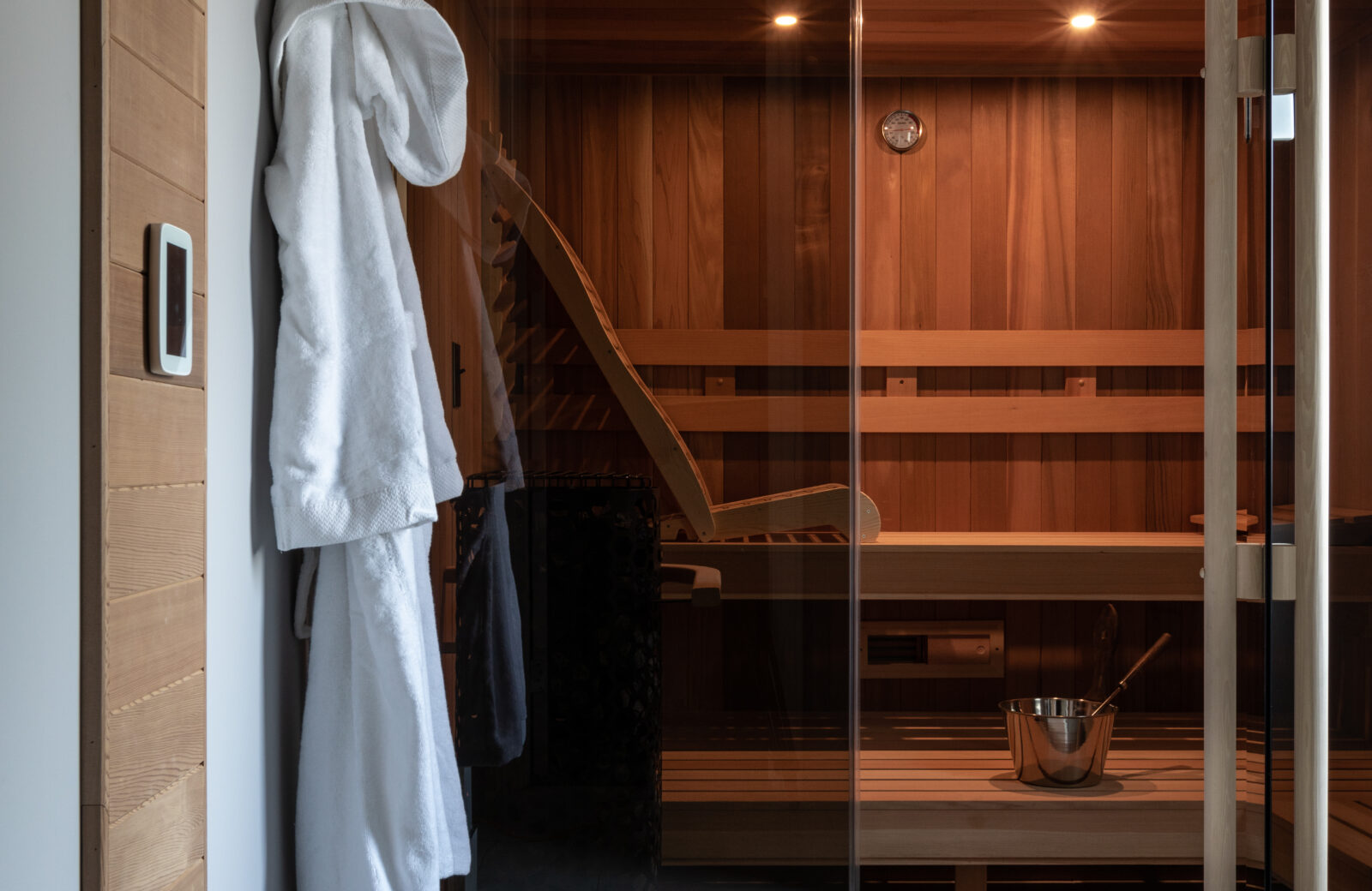 sauna in primary bathroom remodel