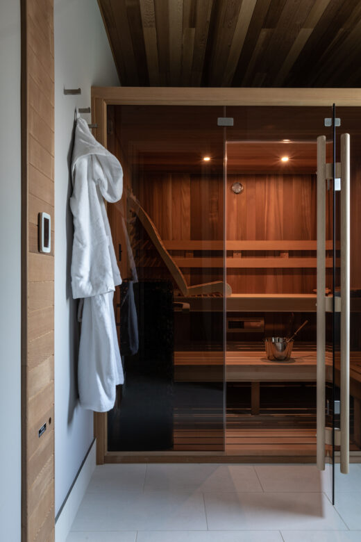 home sauna in primary bathroom remodel