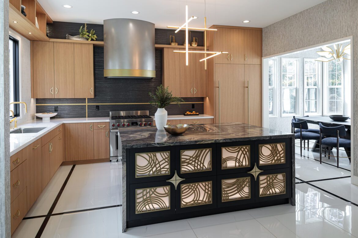 Modern Kitchen with custom metal hood