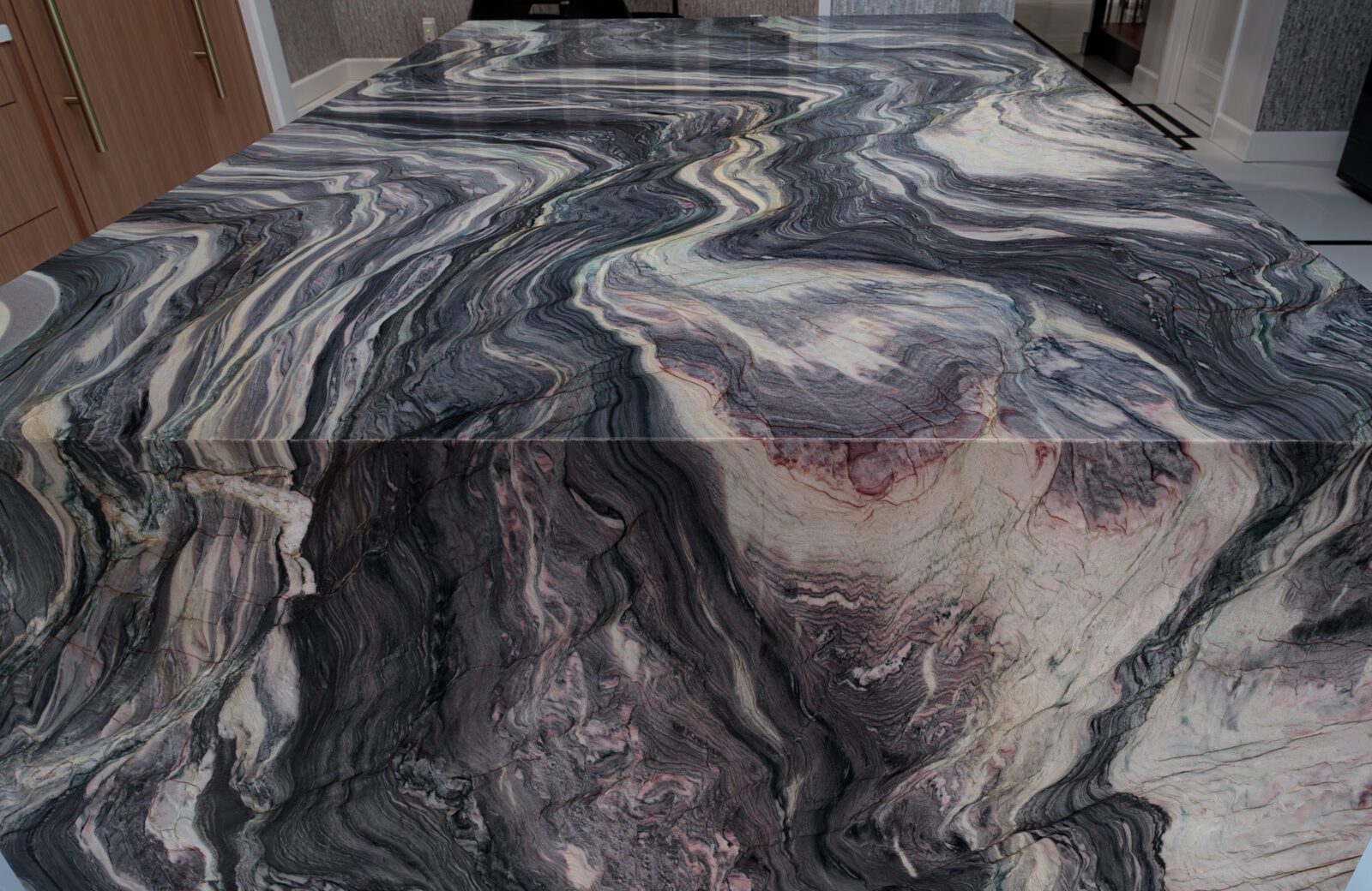 Quartzite waterfall countertop
