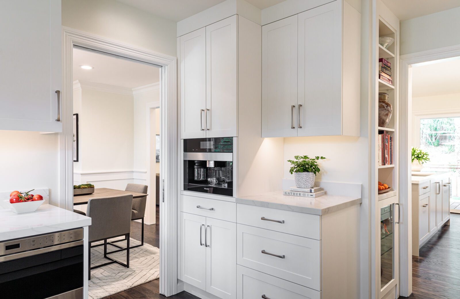 butler's pantry, miele coffee station, white painted cabinets