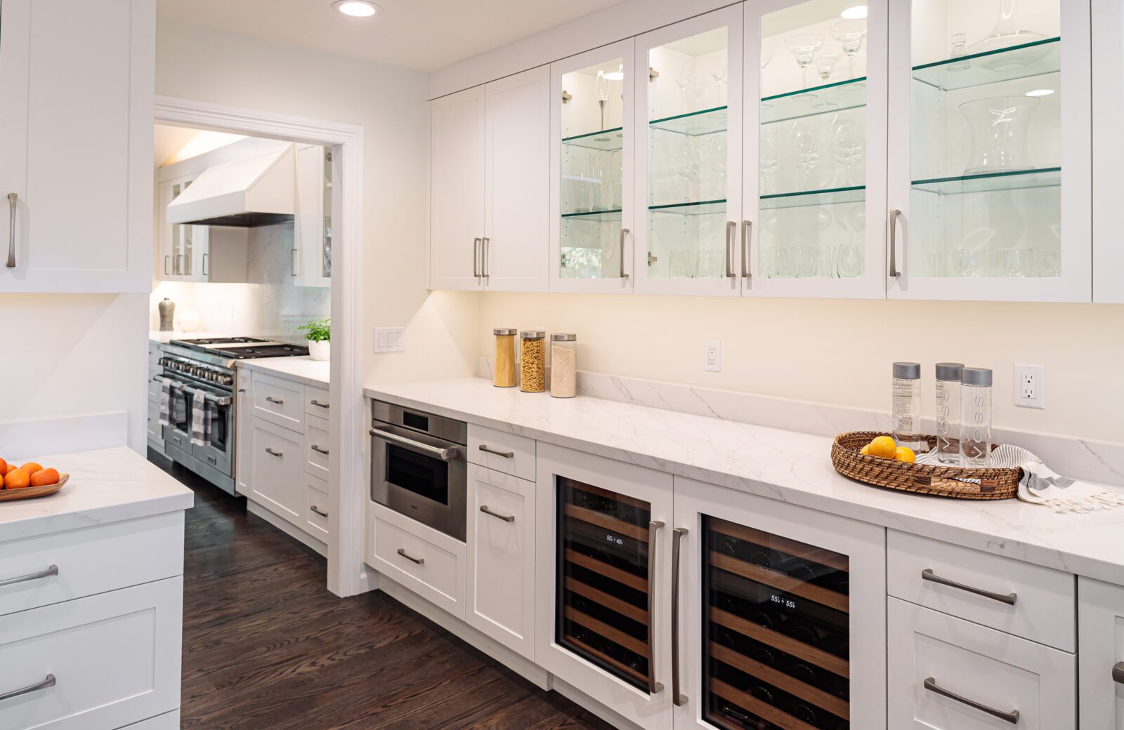 speed oven, butlers pantry, quartz runner