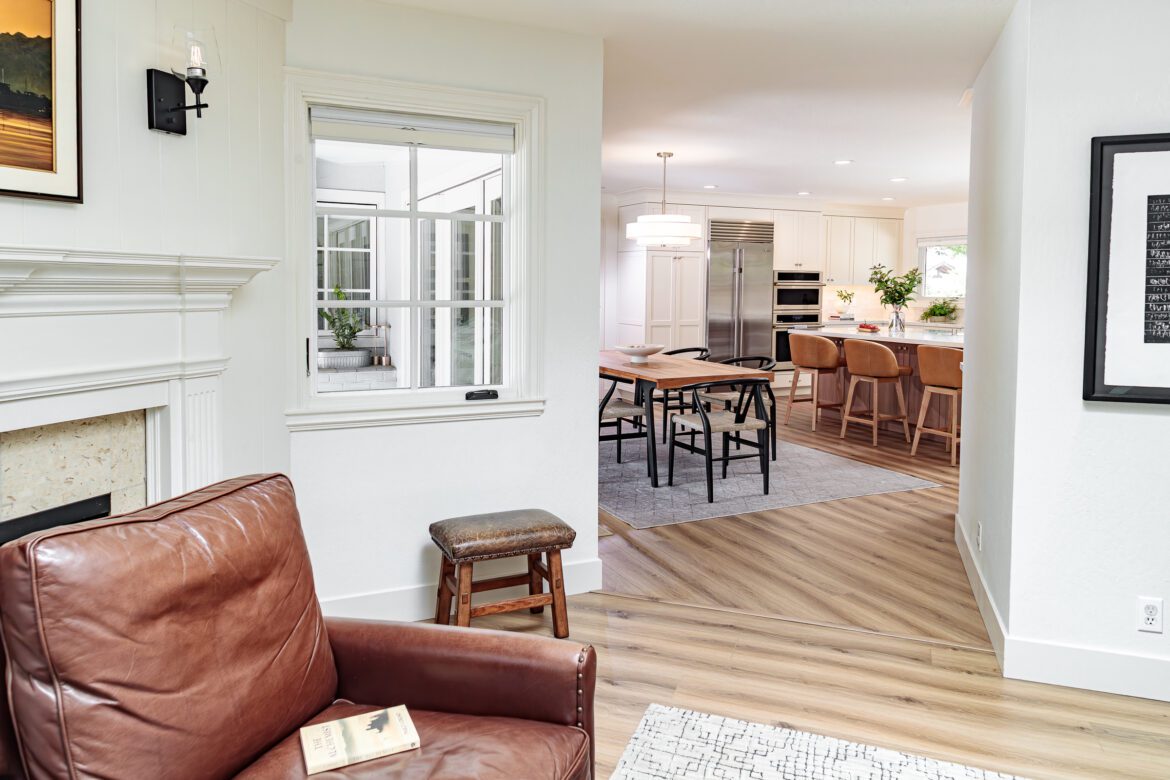 open plan kitchen to dining room, subzero refrigerator