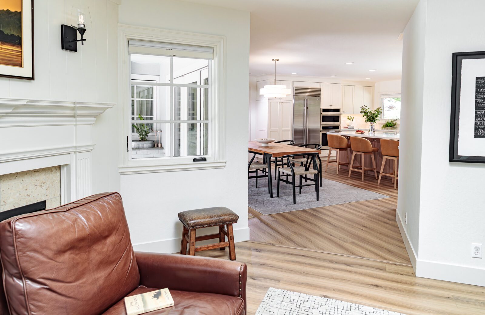 open plan kitchen to dining room, subzero refrigerator