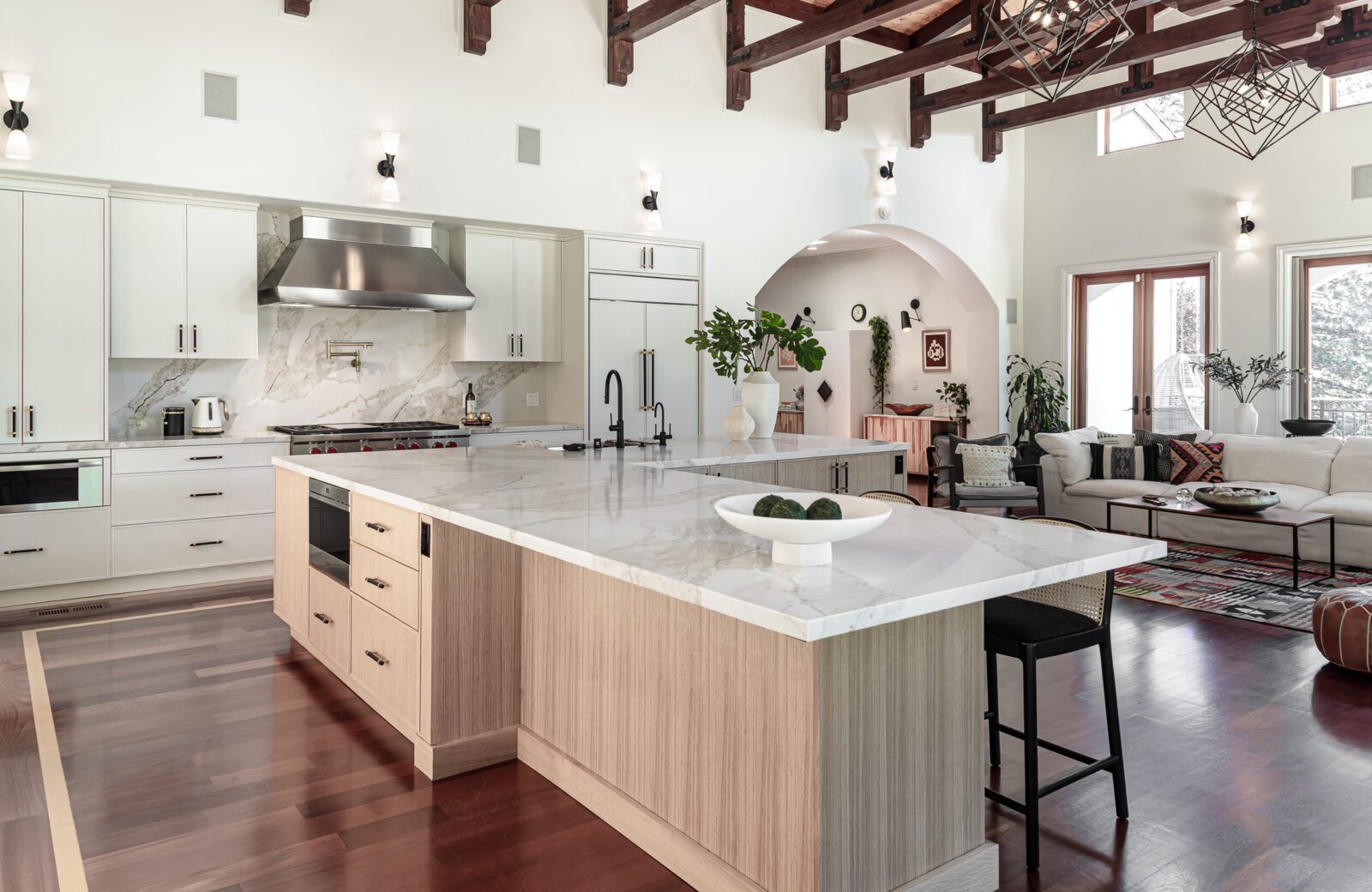 kitchen remodel, large island, white oak cabinets, brazilian cherry hardwood floors Orinda CA