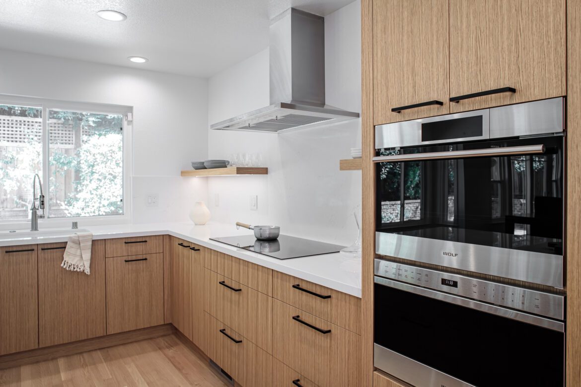 japandi Kitchen remodel, induction cooktop, zephyr hood, steam oven walnut creek ca
