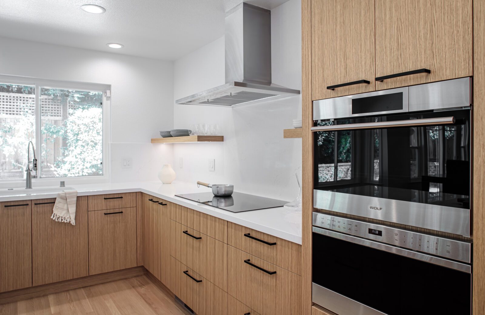 japandi Kitchen remodel, induction cooktop, zephyr hood, steam oven walnut creek ca