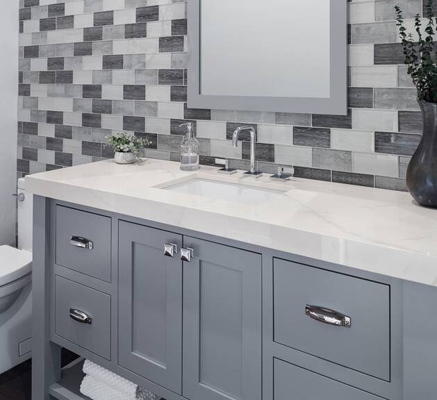 gray painted standard bathroom vanity