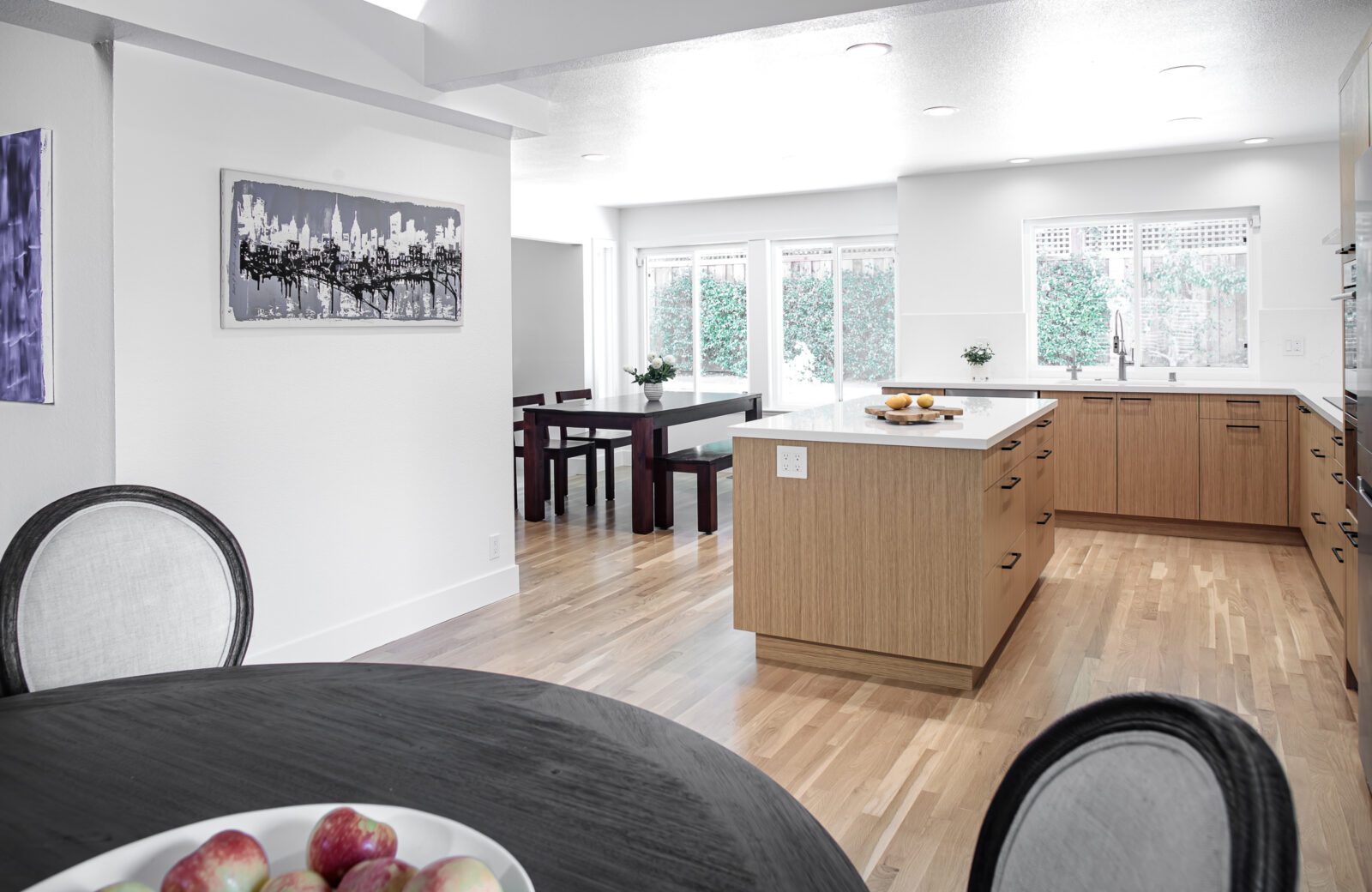 japandi walnut creek ca open plan modern kitchen remodel, island, white oak floors